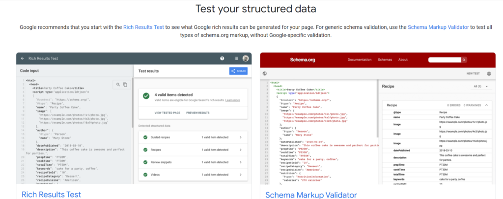 Schema markup and structure data testing tool