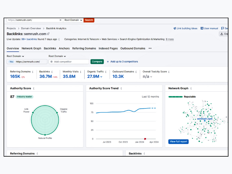 Semrush Backlink analystics