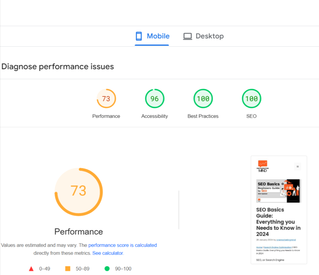 Optimize website using performance data from google page speed insight for Mobile SEO