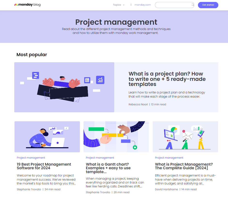 SaaS company Monday creates a project management blog to raise awareness through various posts.